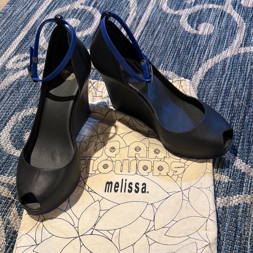 Melissa Women's Black and Blue Wedge Shoes